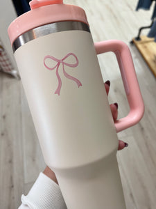 Cream Pink Bow Tumbler