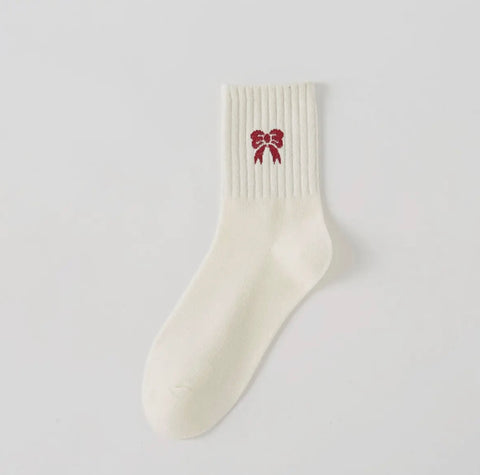 Cream Bow Crew Sock