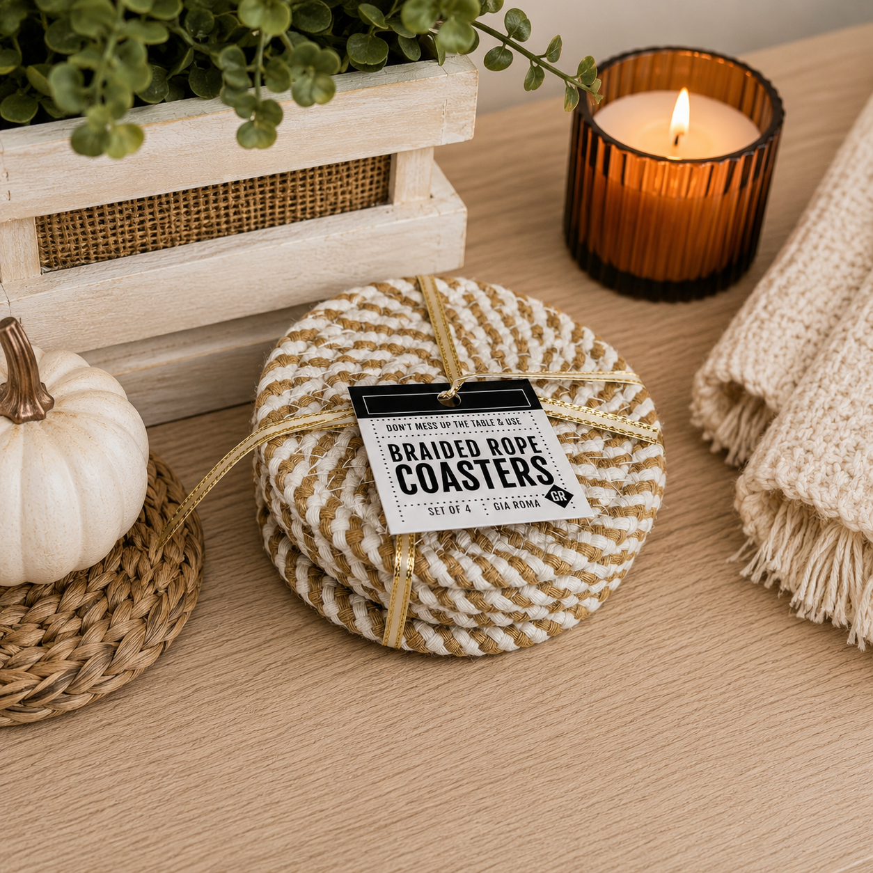 Brown White Dashes-4pk Coasters