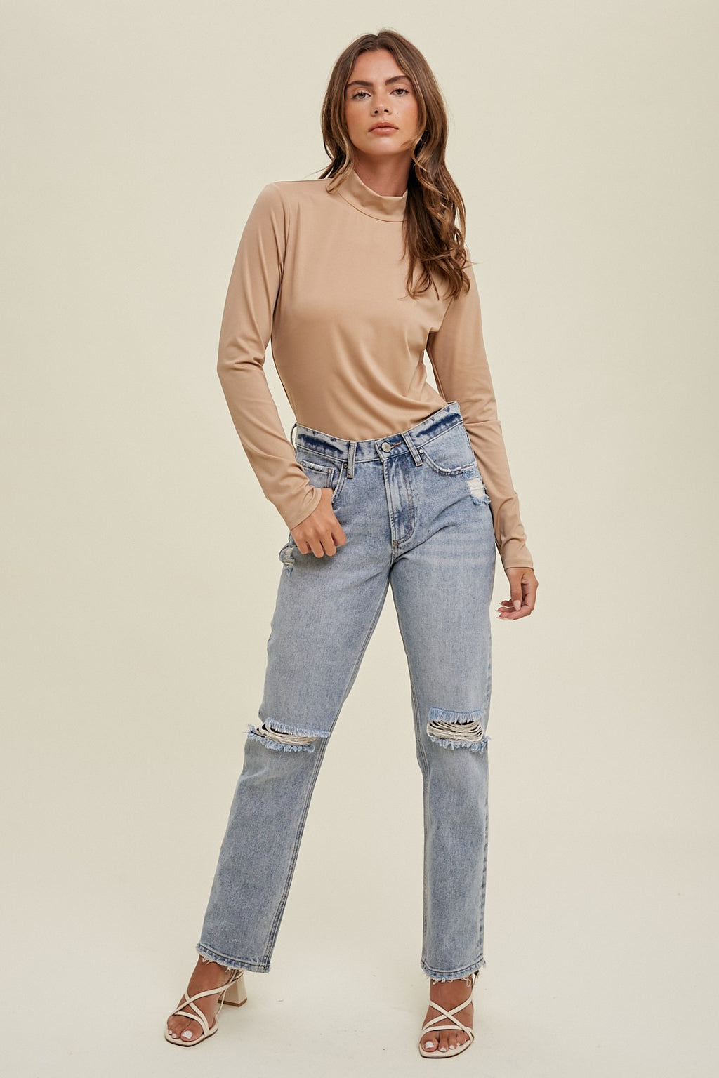 Almond Mock Neck Top