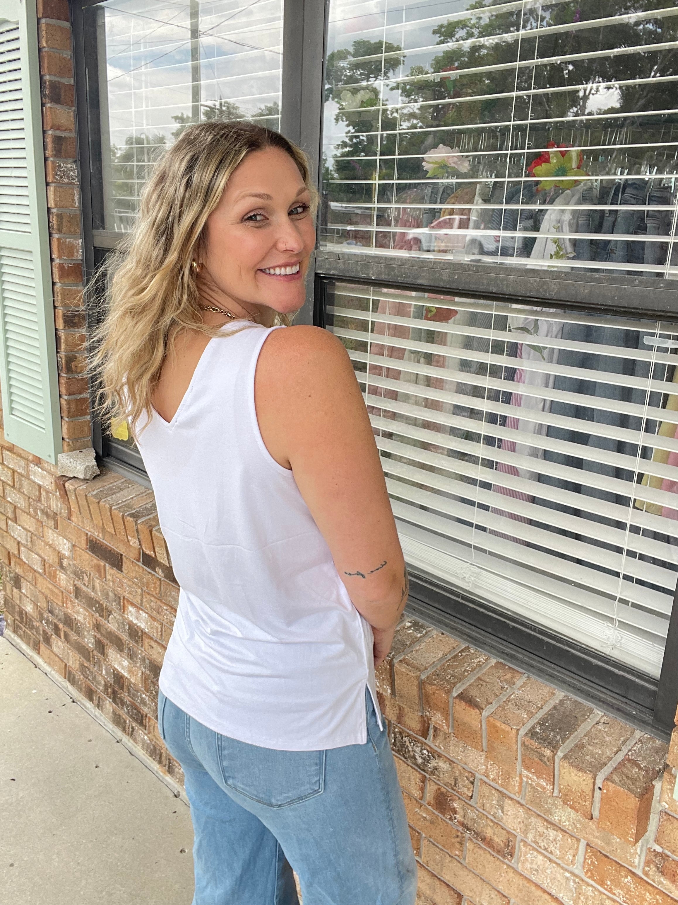 White Crepe Tank