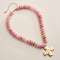 Pink Beaded Cross Pendant Necklace