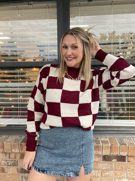 Cranberry Checkered Sweater