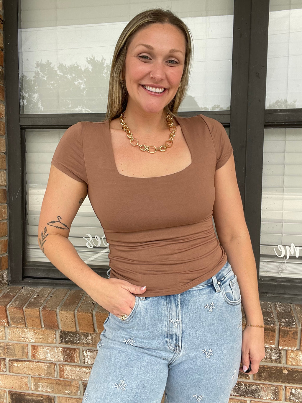 Brown Sugar Square Neck Top
