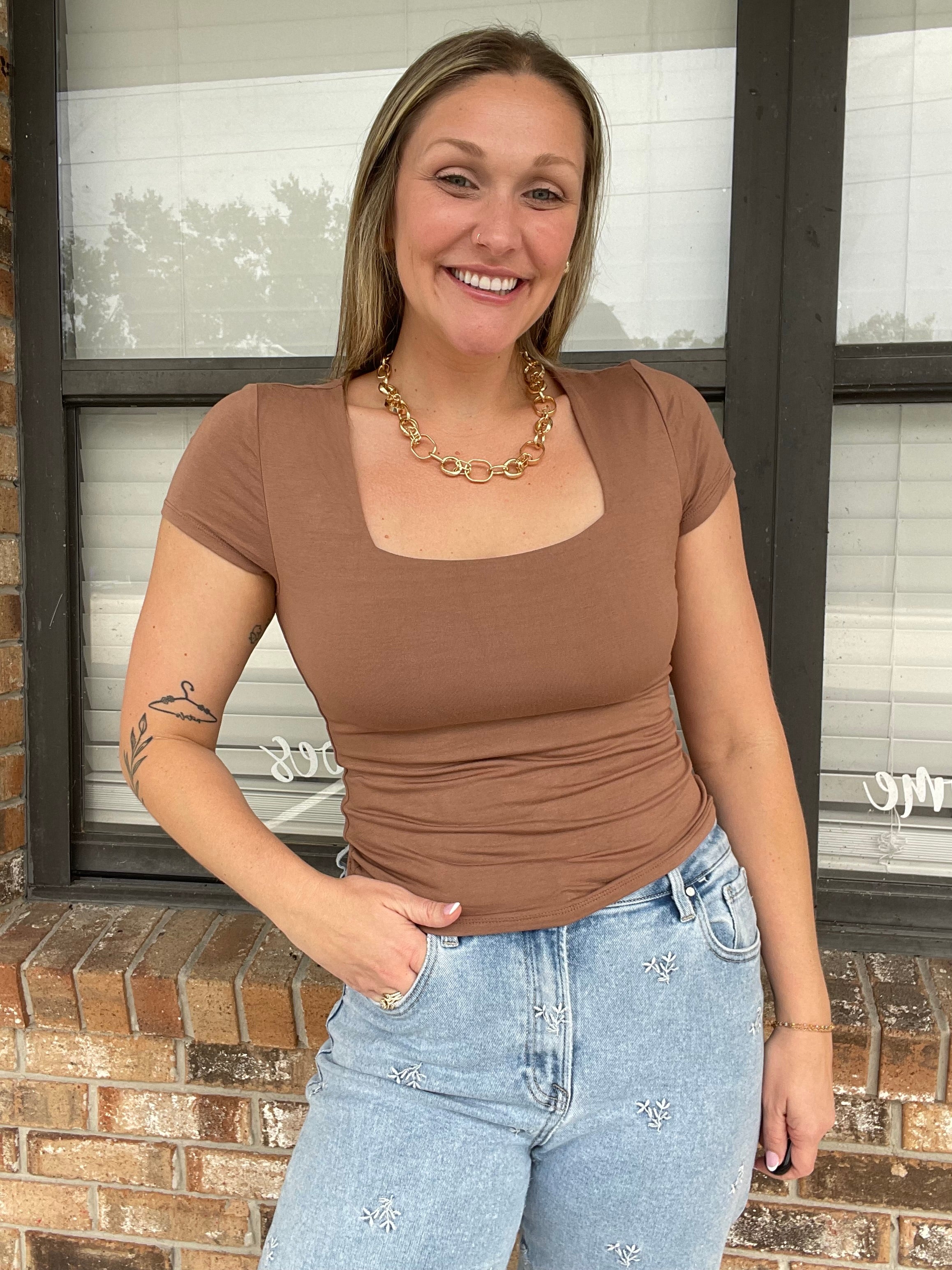 Brown Sugar Square Neck Top