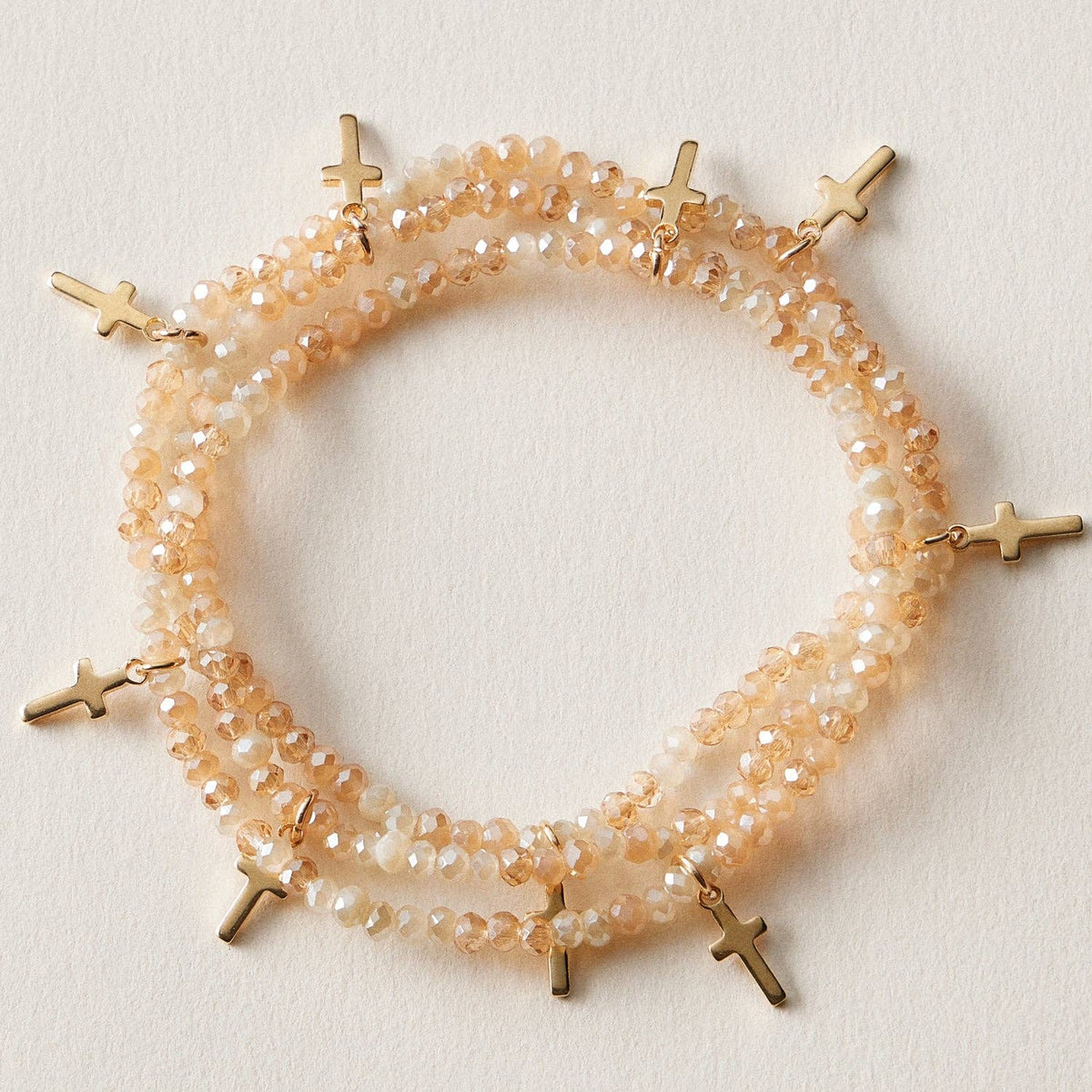Cross Gold Charm Bracelet Stack Set