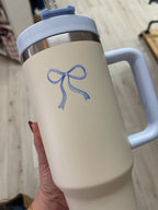 Cream Blue Bow Tumbler