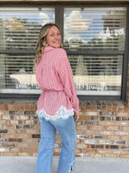 Rosewater Striped Lace Top