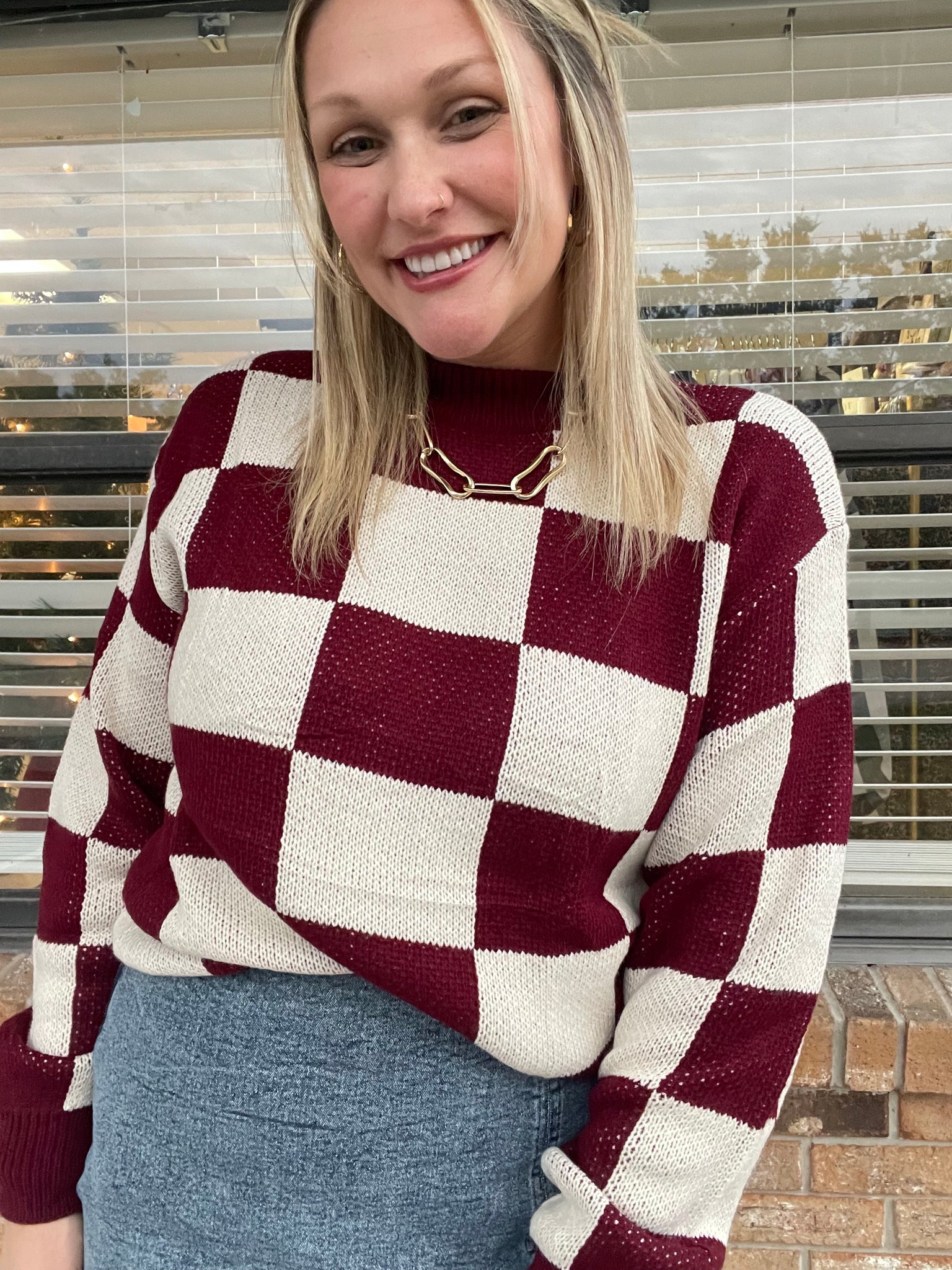 Cranberry Checkered Sweater