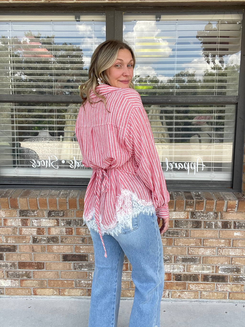 Rosewater Striped Lace Top