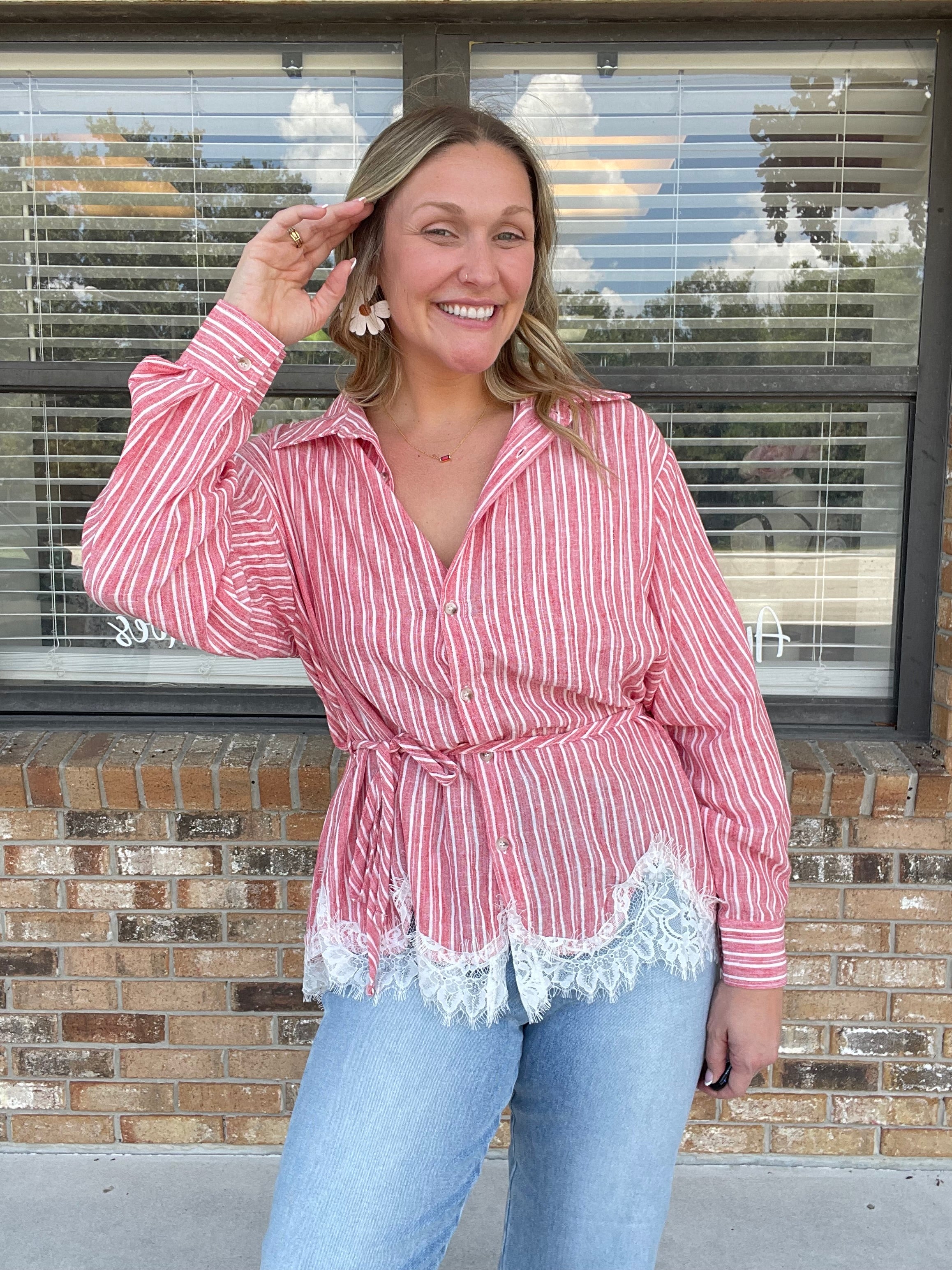 Rosewater Striped Lace Top