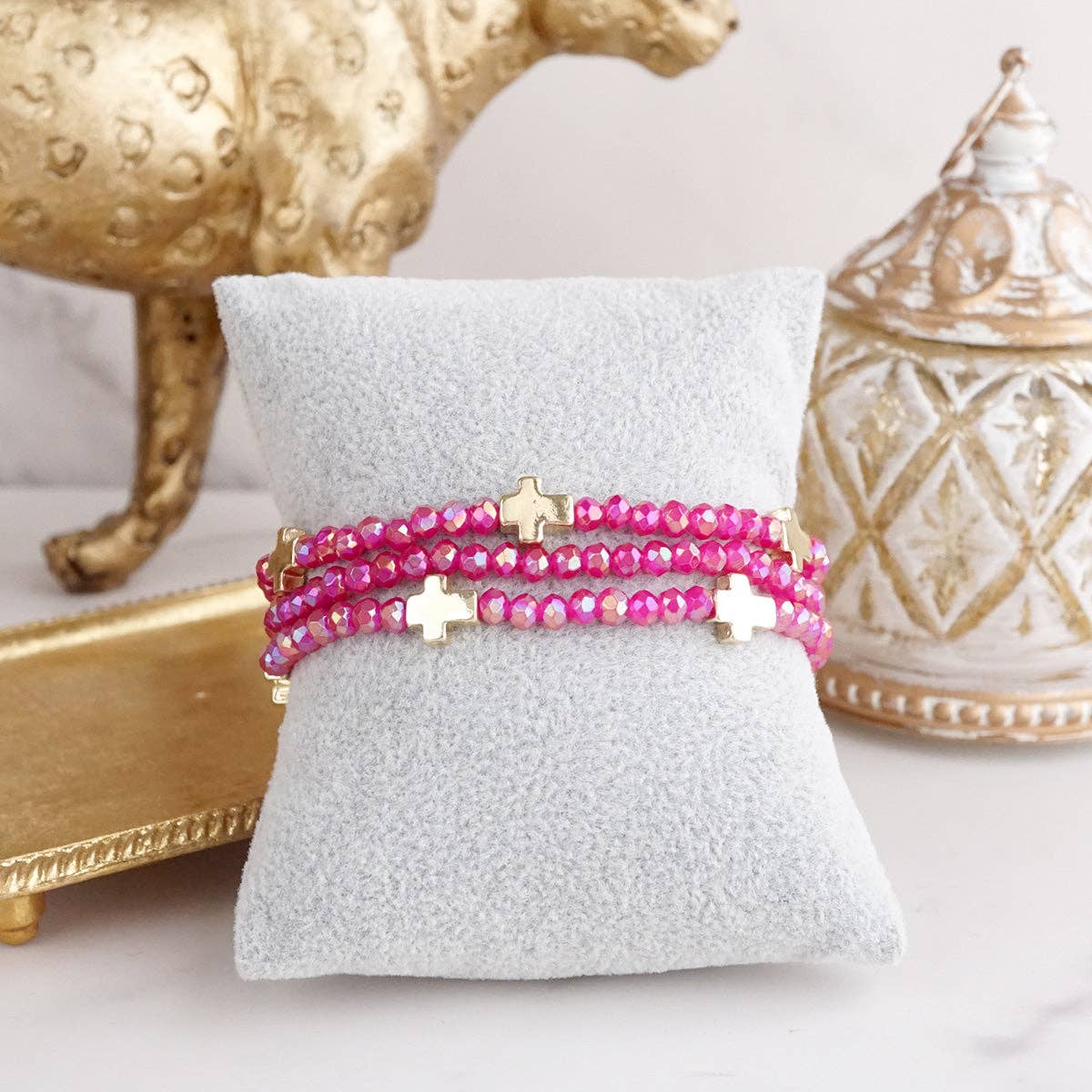 Cross Bracelet Pink Stack