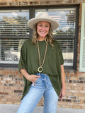 Easy Does It Olive Oversized Top