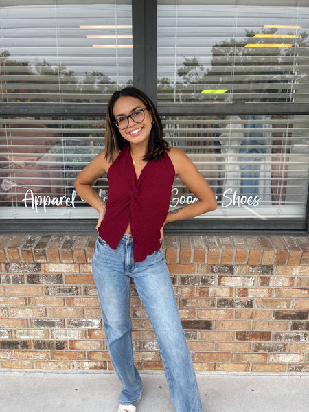 Bridgett Burgundy Halter Top
