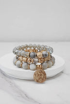 Boho Grey Coin Bracelet Set