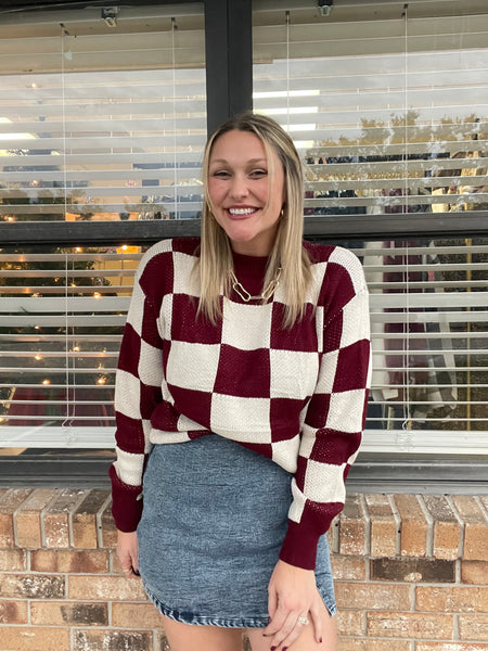 Cranberry Checkered Sweater