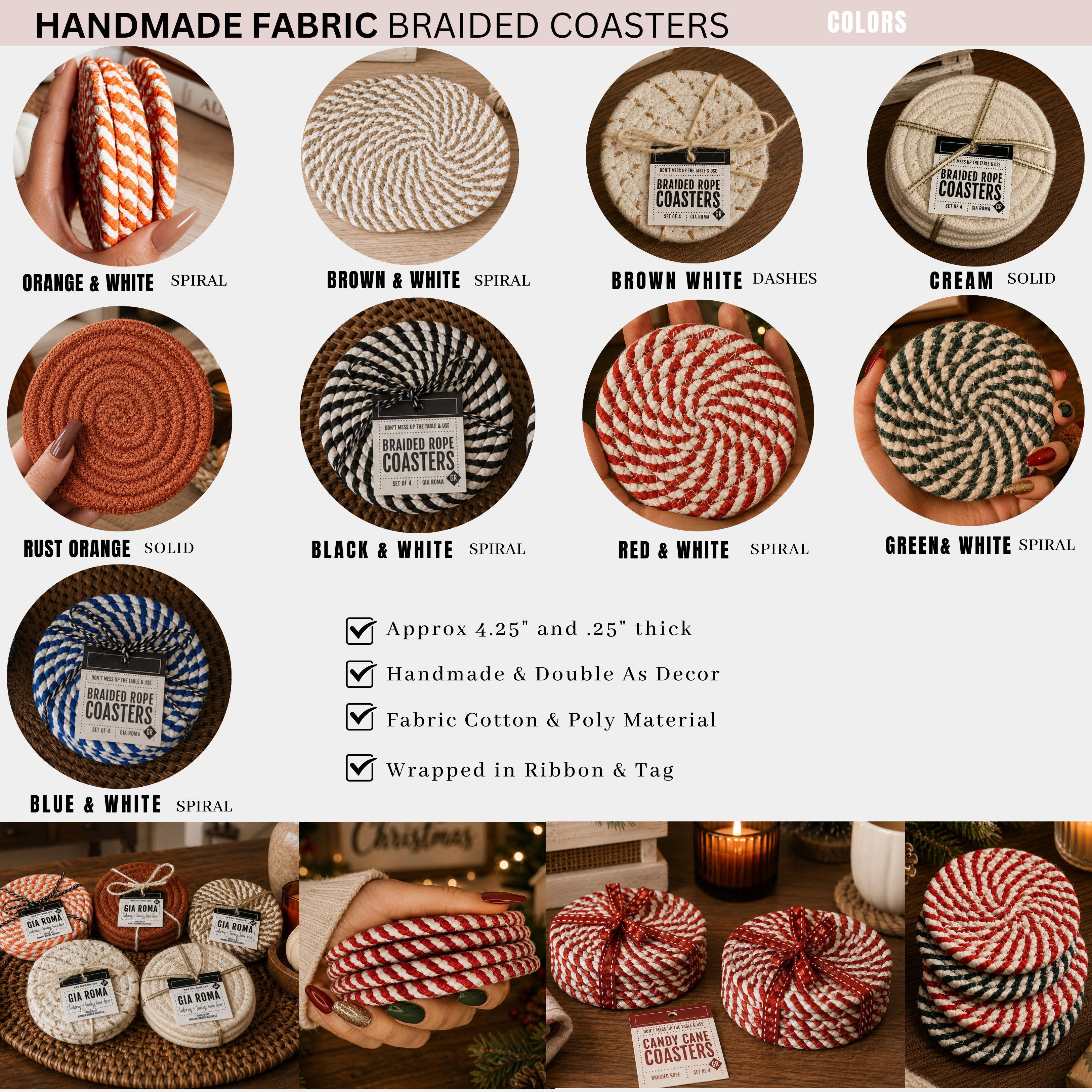 Brown White Dashes-4pk Coasters