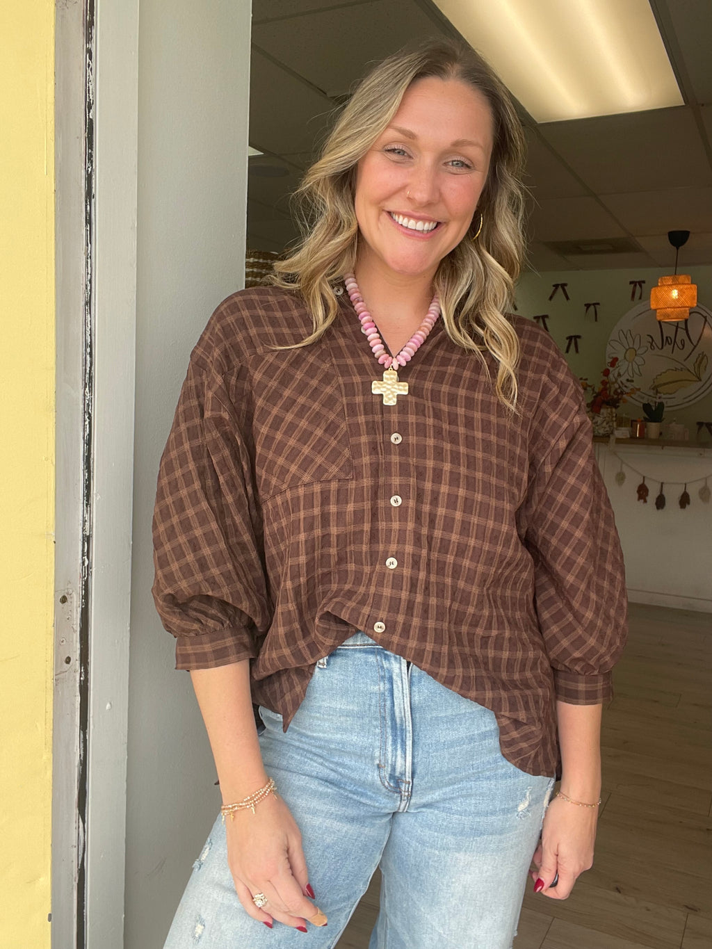 Coffee Date Plaid Top