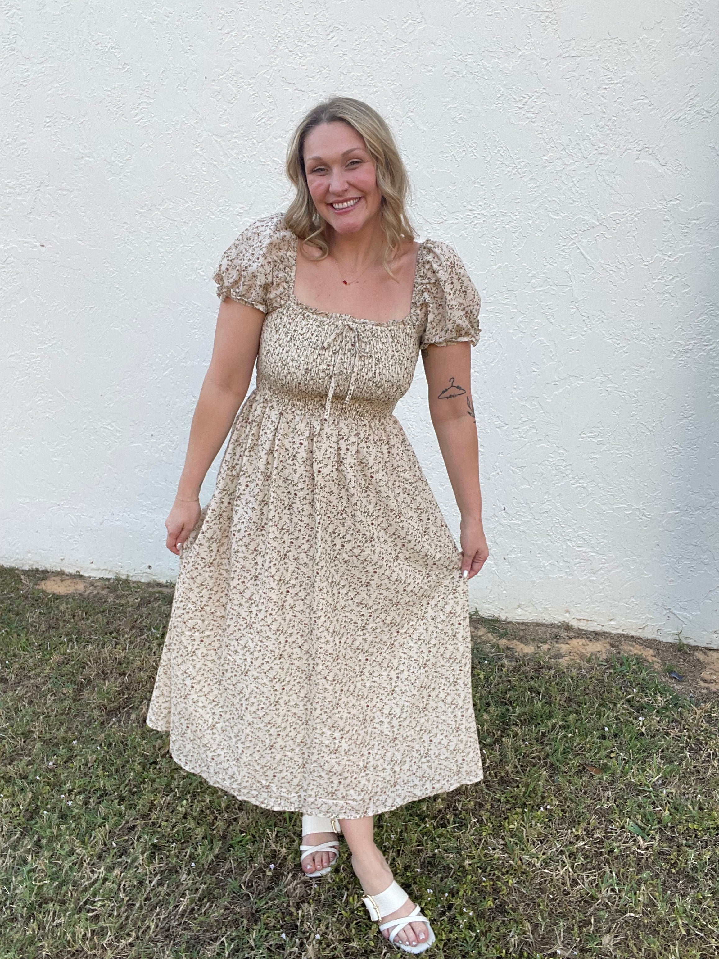 Cream Floral Dress