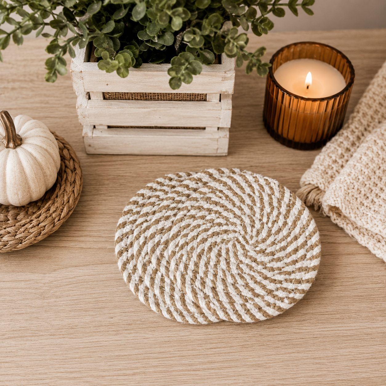 Brown White Dashes-4pk Coasters