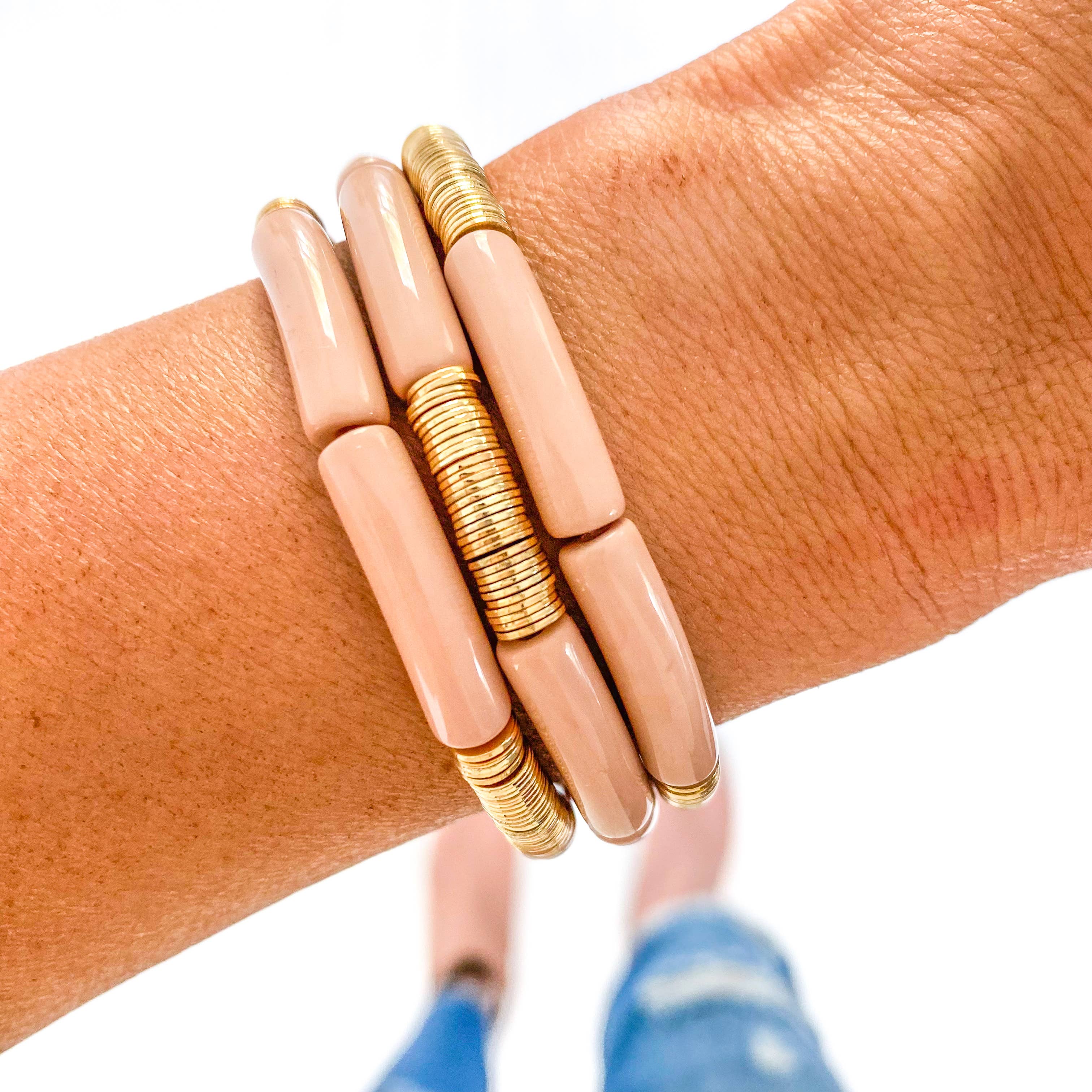 Peach-Gold Bamboo Bracelet
