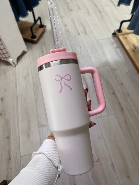 Cream Pink Bow Tumbler