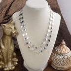 Shimmer Silver Current Textured Double Strand  Necklace