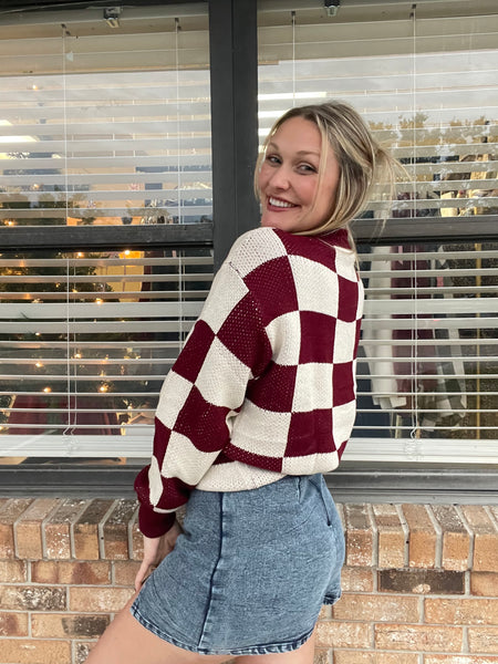 Cranberry Checkered Sweater