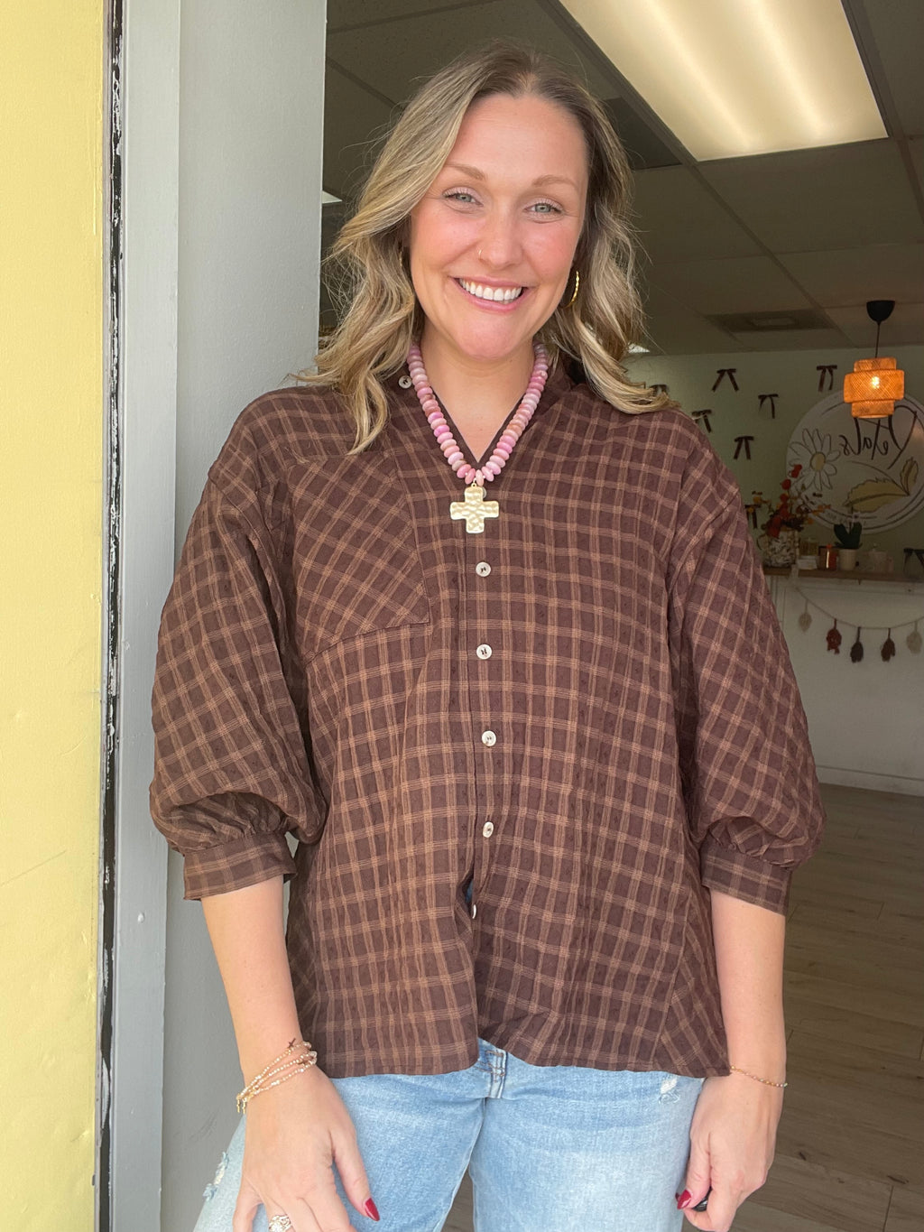 Coffee Date Plaid Top
