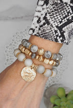 Boho Grey Coin Bracelet Set