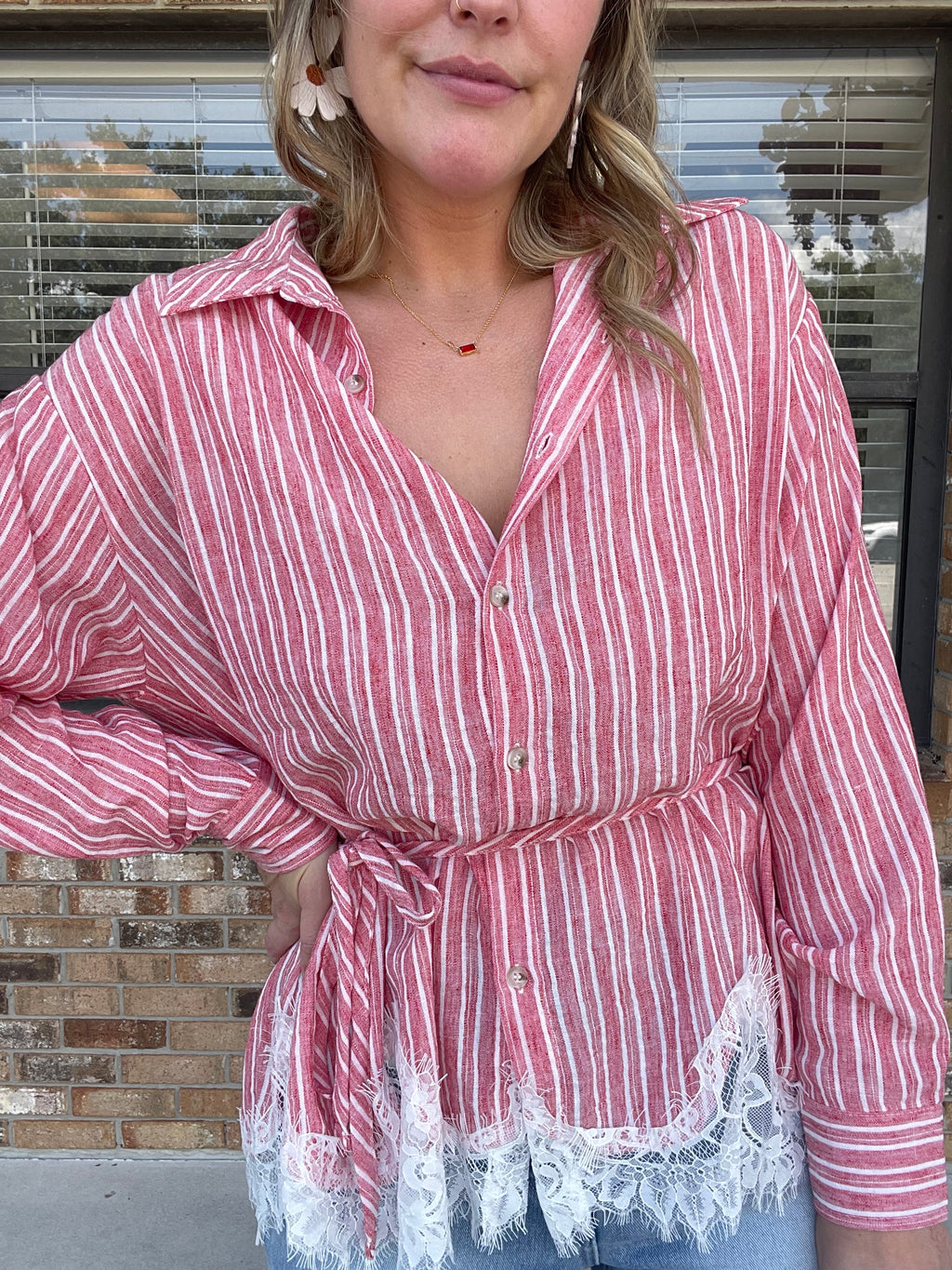 Rosewater Striped Lace Top