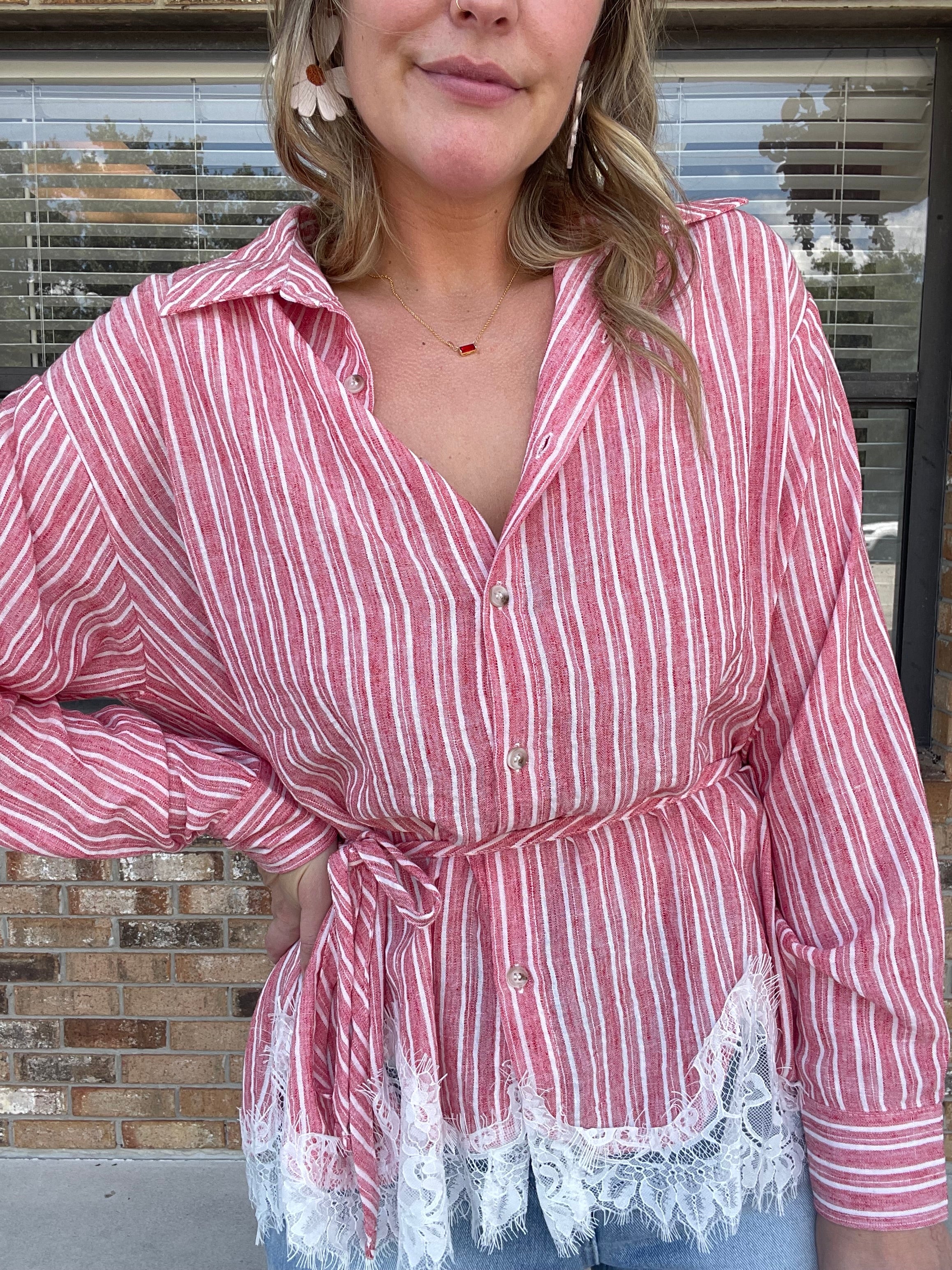 Rosewater Striped Lace Top