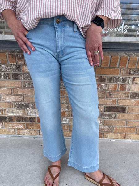 Light Denim Cropped Wide Leg
