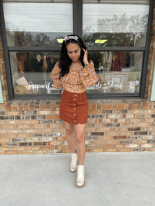 Brick Corduroy Mini Skirt