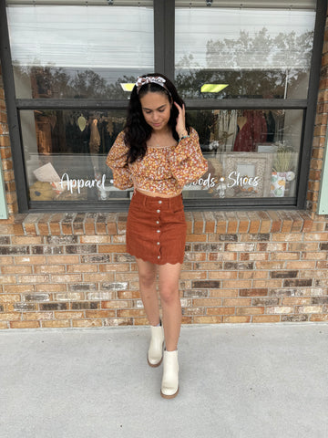 Brick Corduroy Mini Skirt