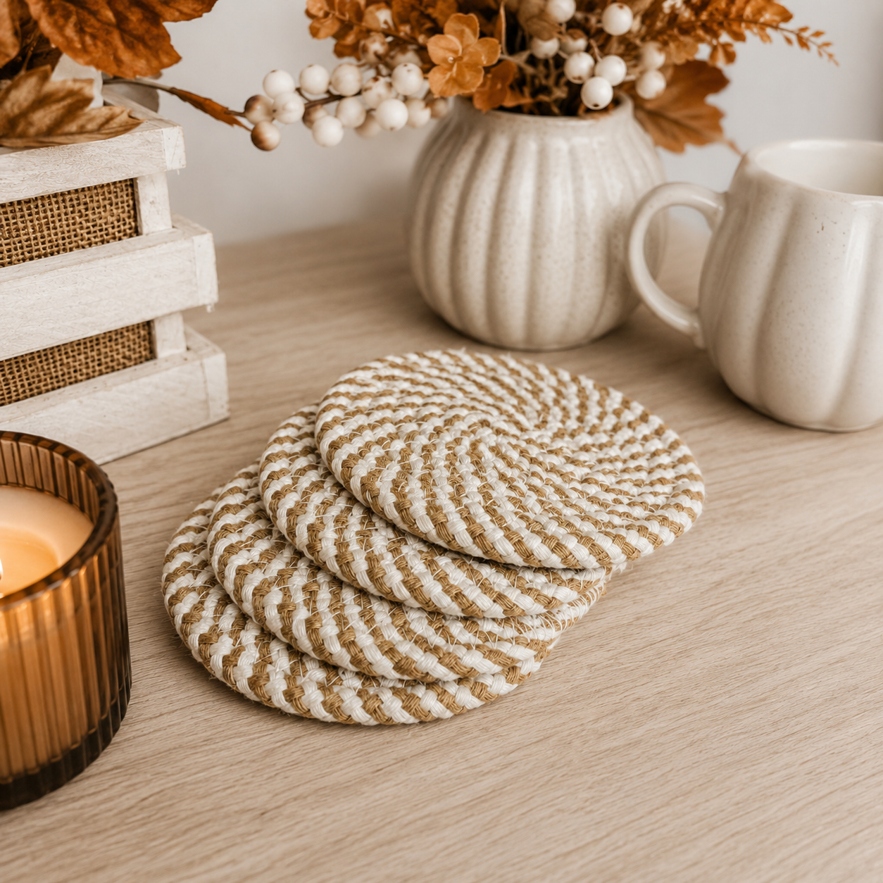 Brown White Dashes-4pk Coasters
