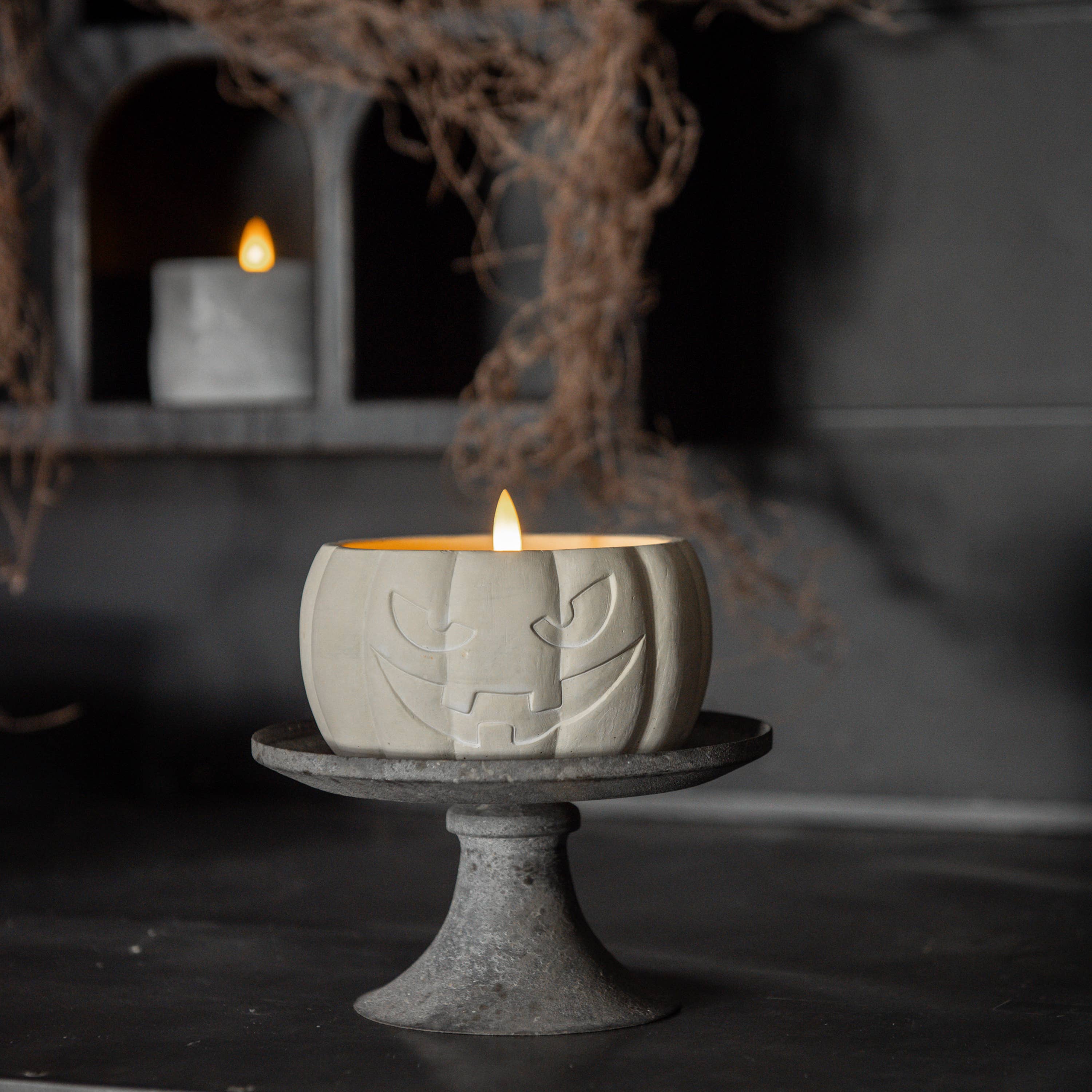 3.5" CREAM JACK-O-LANTERN 3D FLAME CANDLE