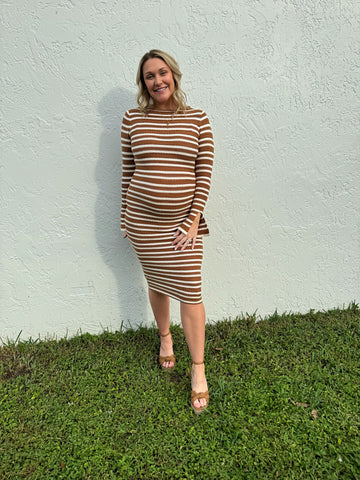 Caramel Stripes Knit Dress