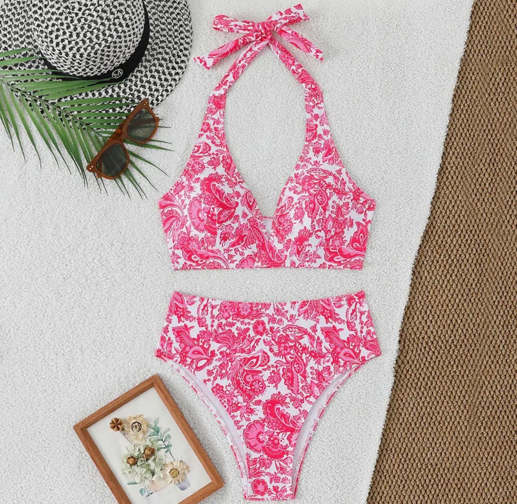 Coral Crush Bikini High Waisted Bottoms