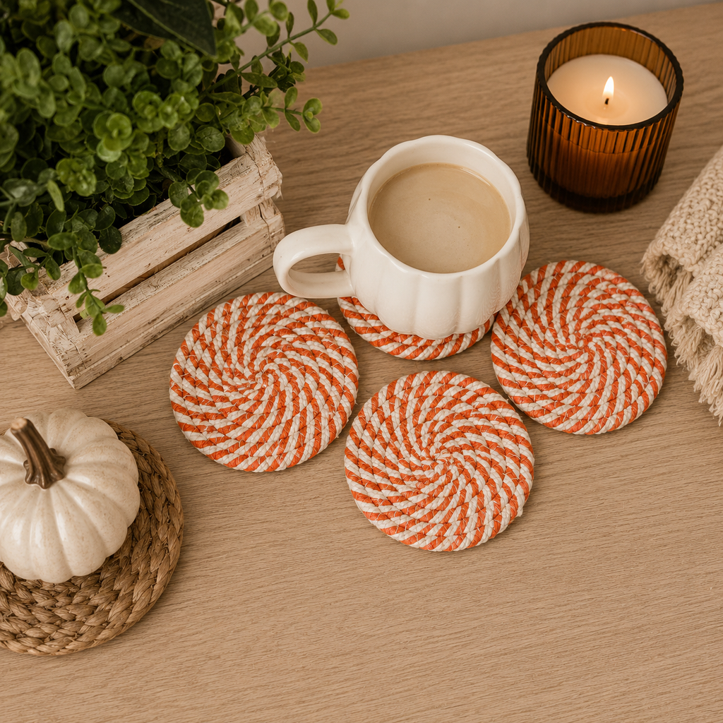 Brown White Dashes-4pk Coasters