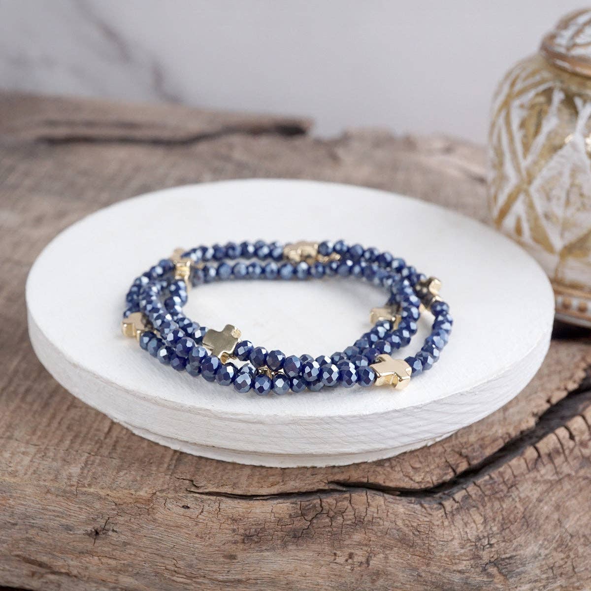Cross Bracelet Navy Blue Stack