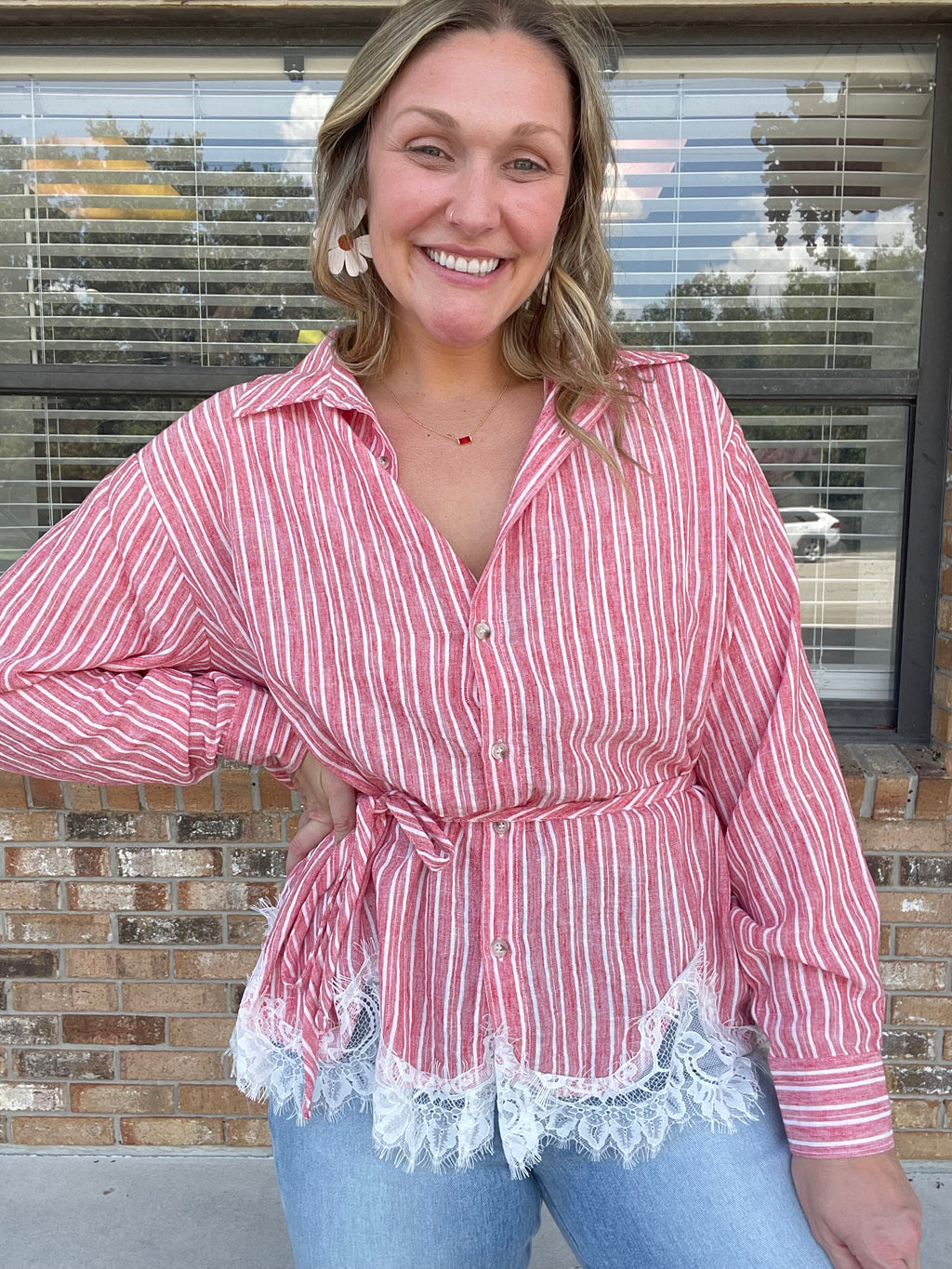 Rosewater Striped Lace Top
