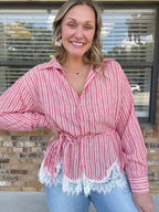 Rosewater Striped Lace Top
