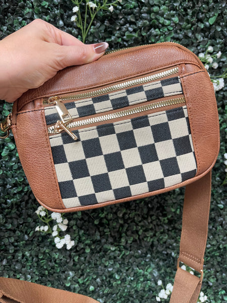 Latte Checkered Crossbody
