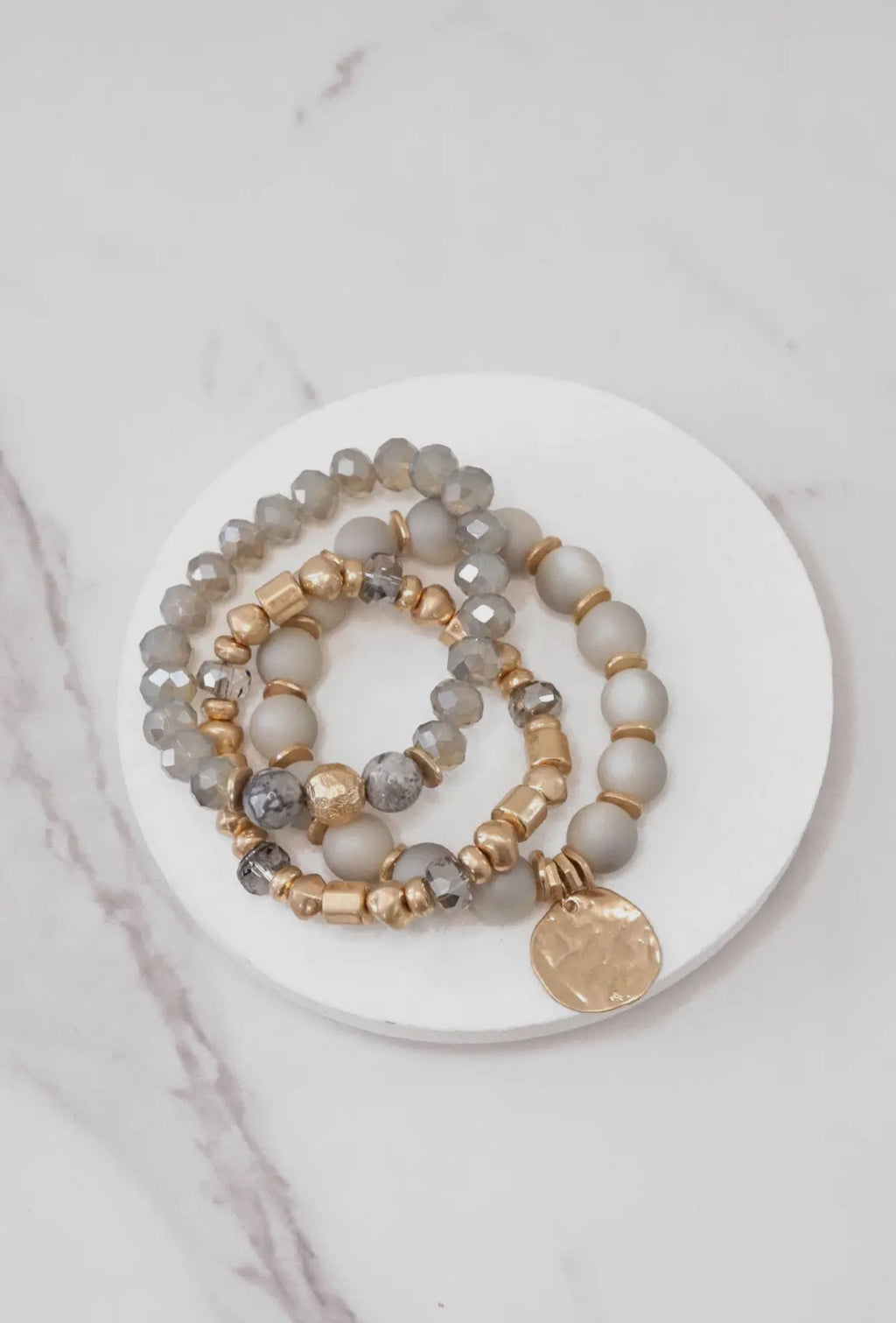 Boho Grey Coin Bracelet Set