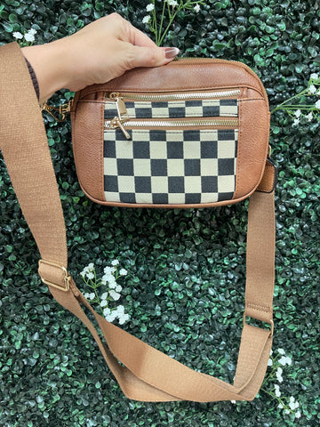 Latte Checkered Crossbody