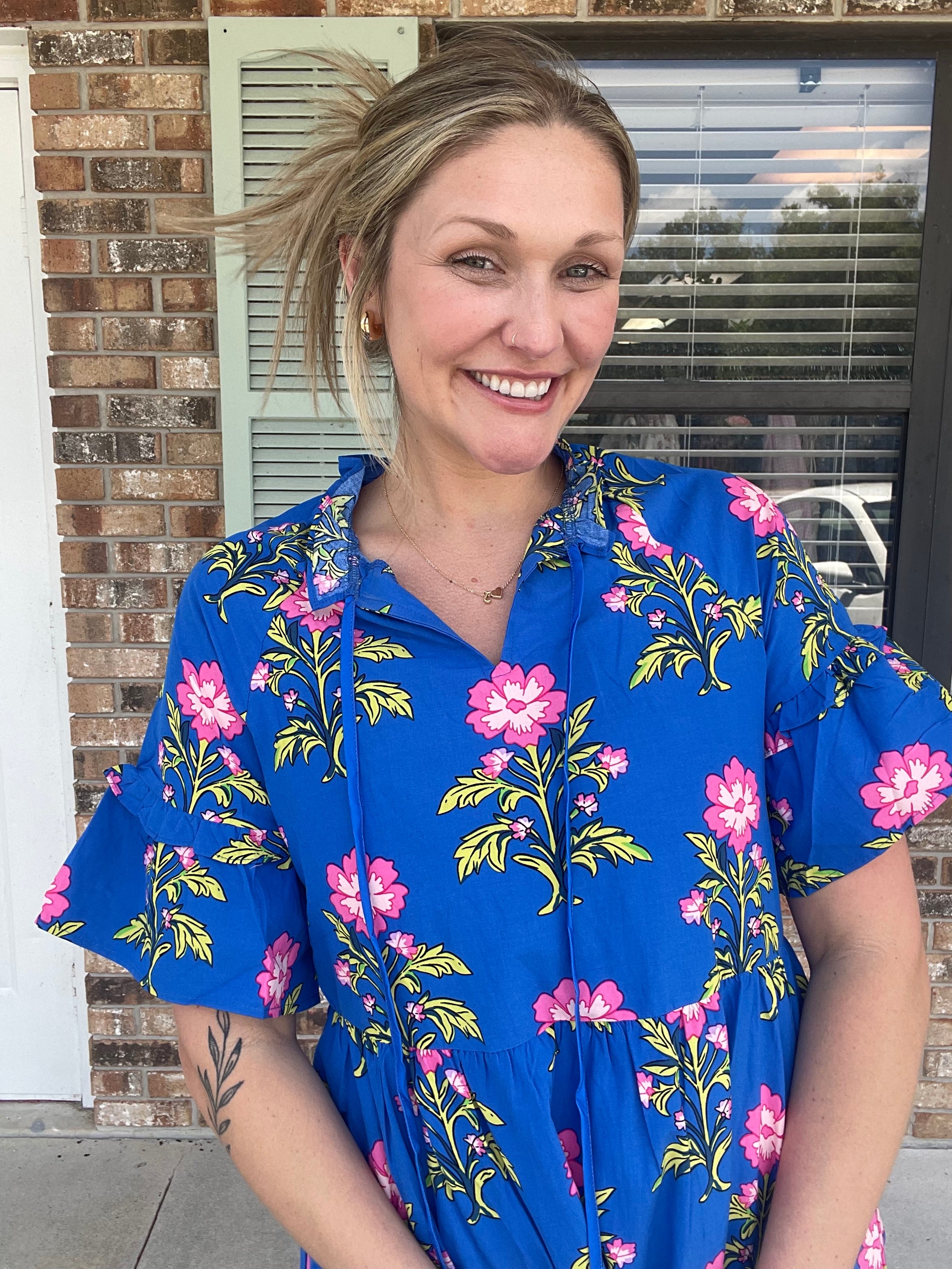 Blue Bloom Midi Dress