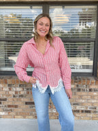 Rosewater Striped Lace Top