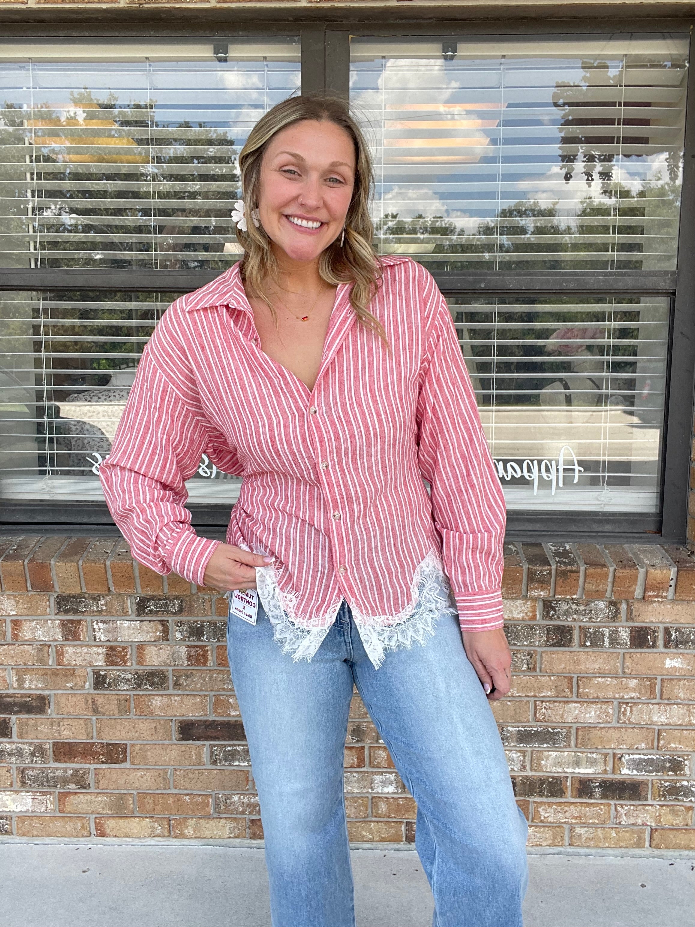 Rosewater Striped Lace Top