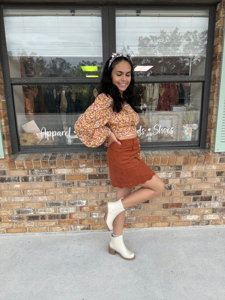 Brick Corduroy Mini Skirt